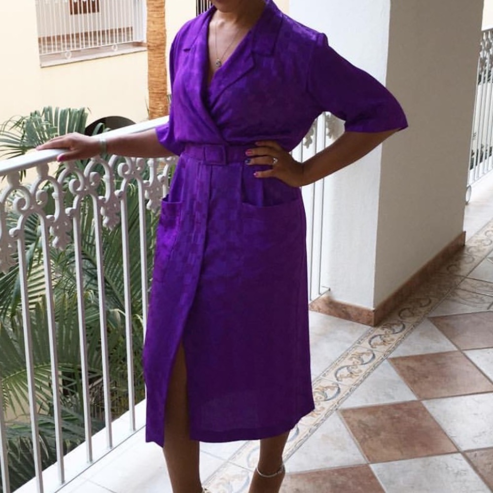 ‼️SOLD‼️VINTAGE PURPLE CHECKERED DRESS - Picture 1 of 3